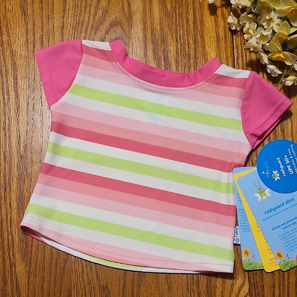 I Play NWT Striped Pink and Green Rashguard Shirt - 12 Months